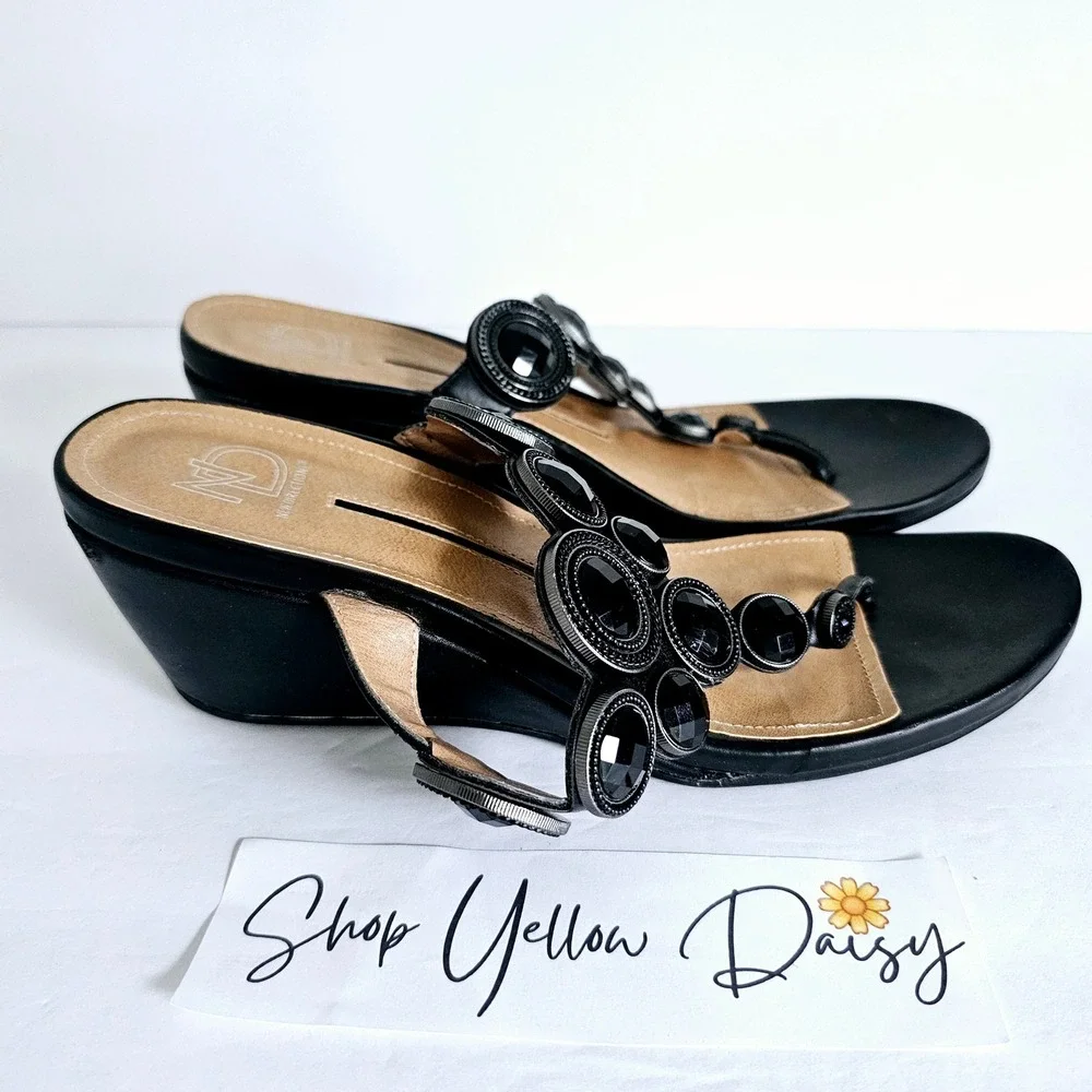 New Direction Womens Black‎ Fresca Wedge Sandal Heel Sz 9 - Sh654.2